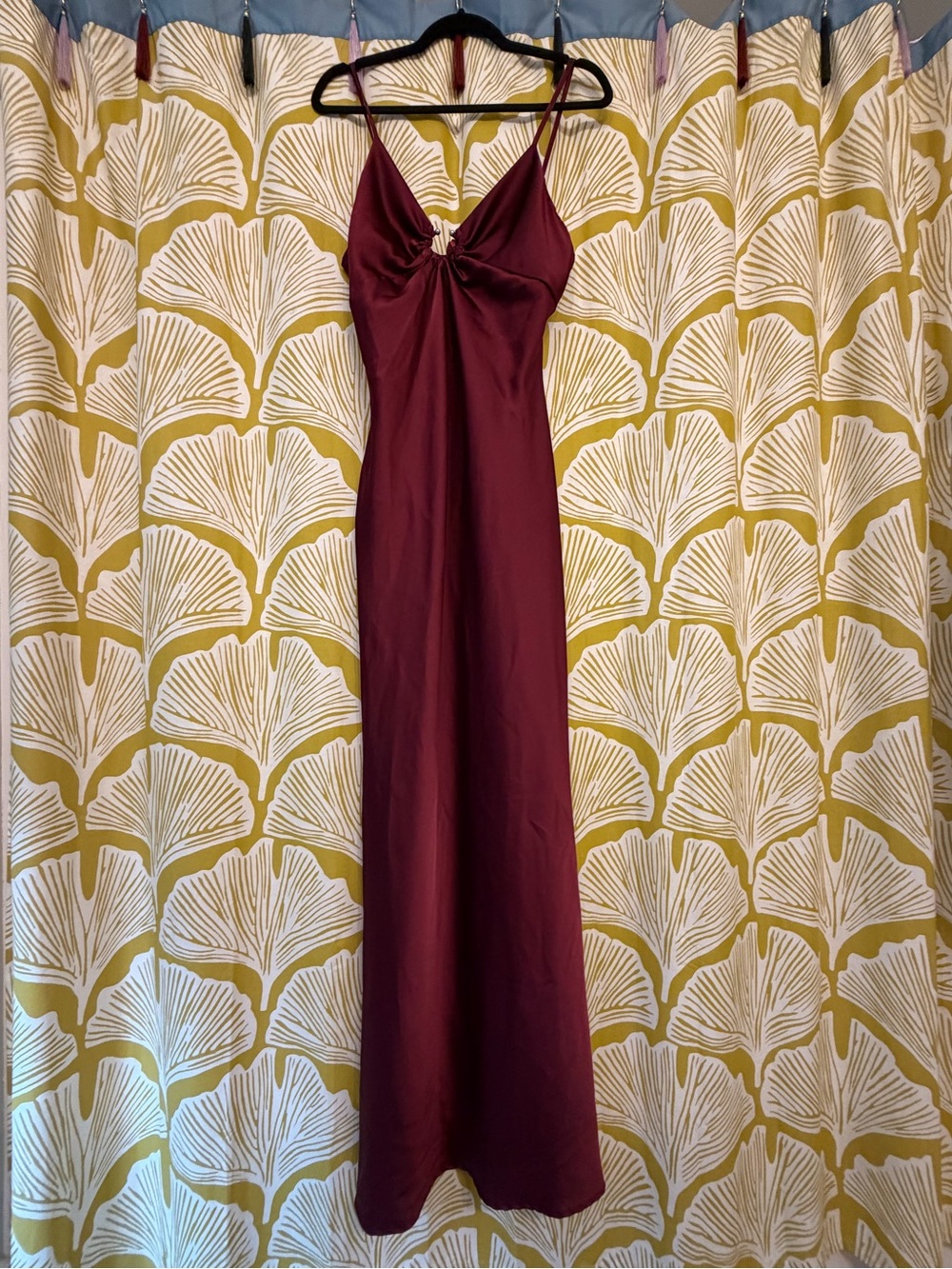 Burgundy satin maxi dress